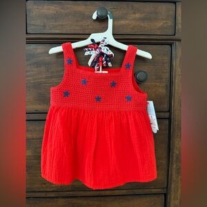 Red Sleeveless Bloomer Set with Blue Star Accents